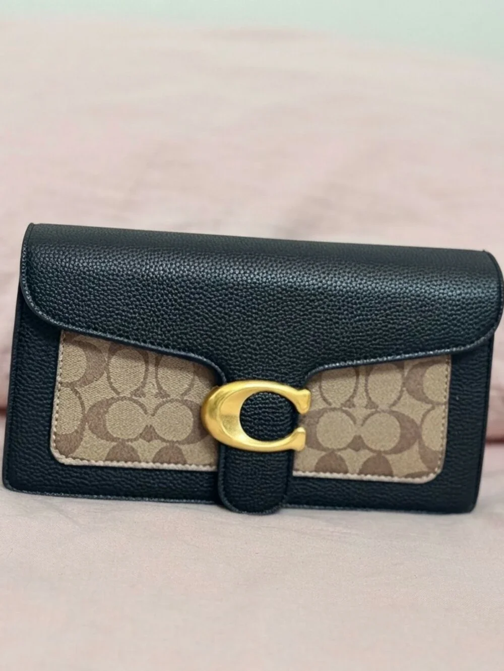 Coach Black Pebbled and Brown Signature Clutch/ Crossbody Bag. Brand New